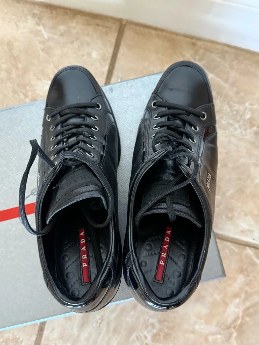 Prada Black Leather Wedge Sneakers